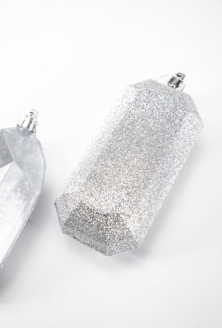 Gems ornaments - 2 assorted glitter silver - Greenery MarketXJ563326