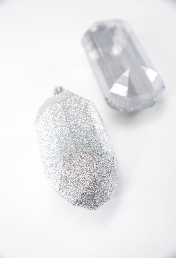 Gems ornaments - 2 assorted glitter silver - Greenery MarketXJ563326