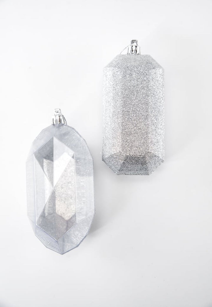 Gems ornaments - 2 assorted glitter silver - Greenery MarketXJ563326