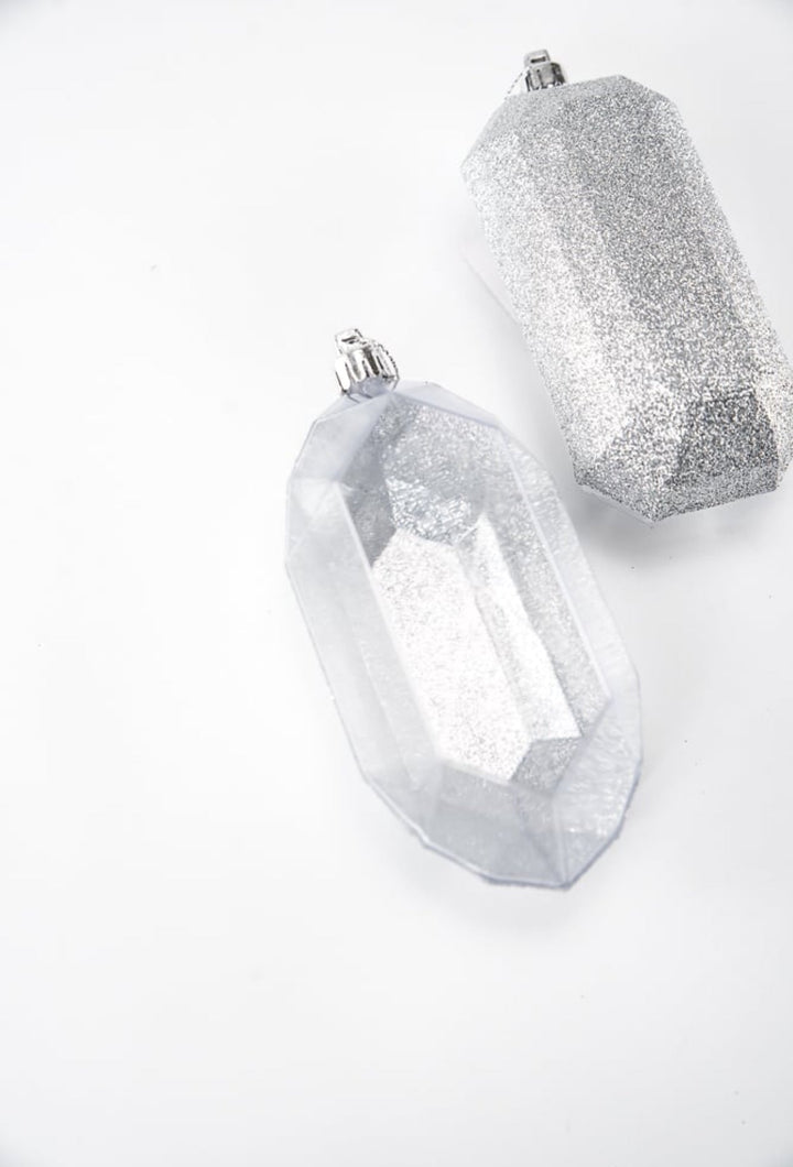Gems ornaments - 2 assorted glitter silver - Greenery MarketXJ563326