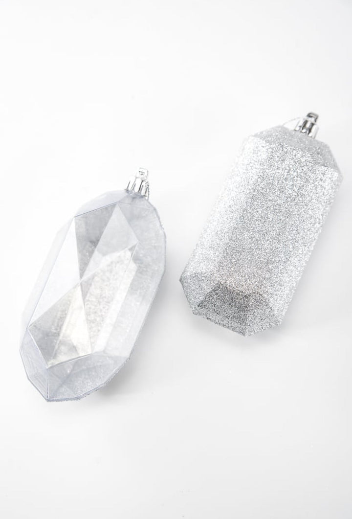 Gems ornaments - 2 assorted glitter silver - Greenery MarketXJ563326