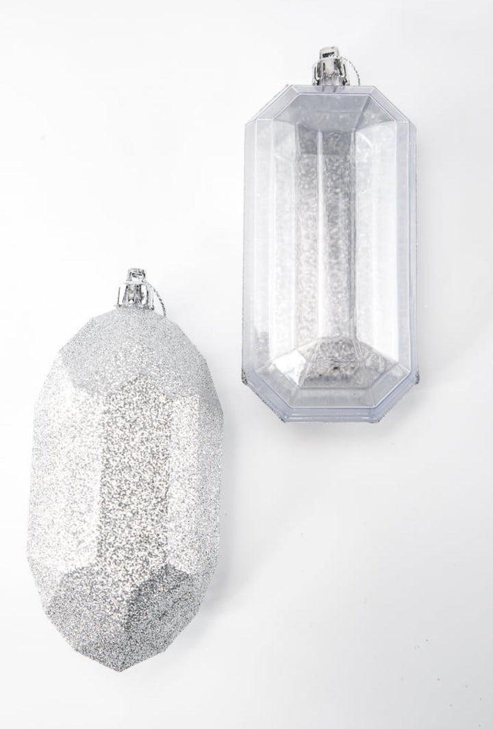 Gems ornaments - 2 assorted glitter silver - Greenery MarketXJ563326