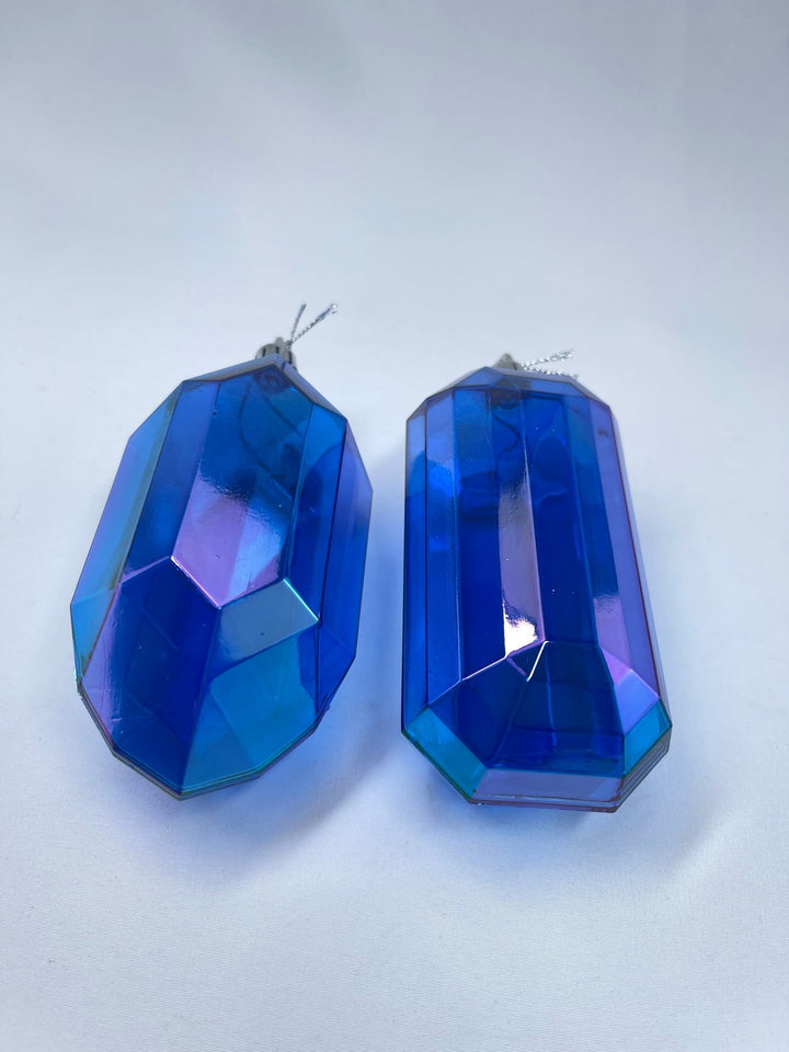 Gems ornaments - 2 assorted iridescent blue - Greenery MarketXJ552125