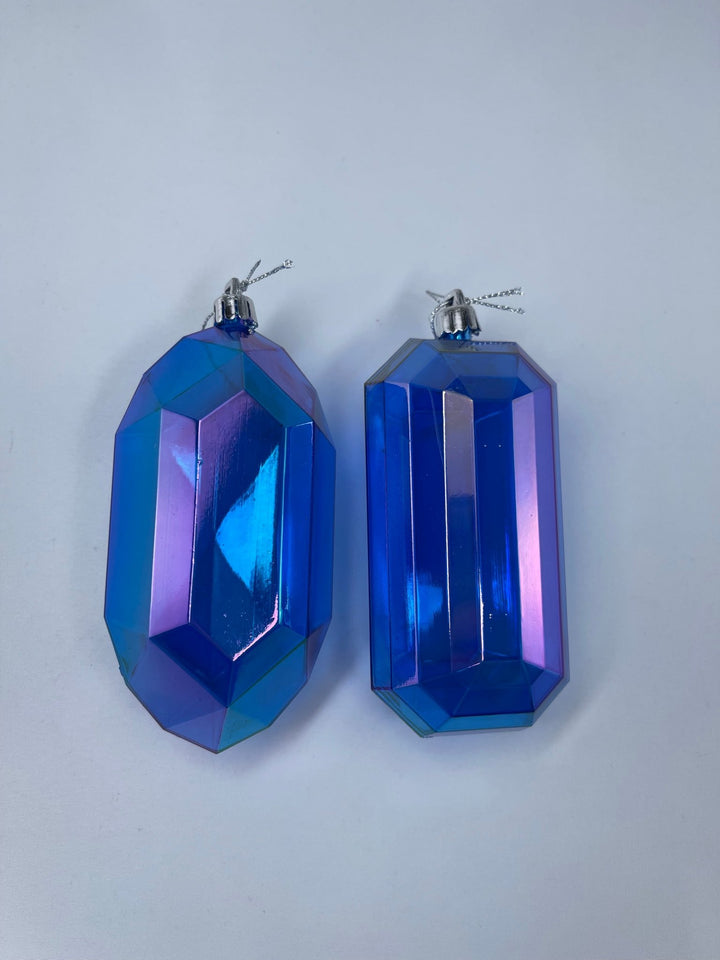 Gems ornaments - 2 assorted iridescent blue - Greenery MarketXJ552125