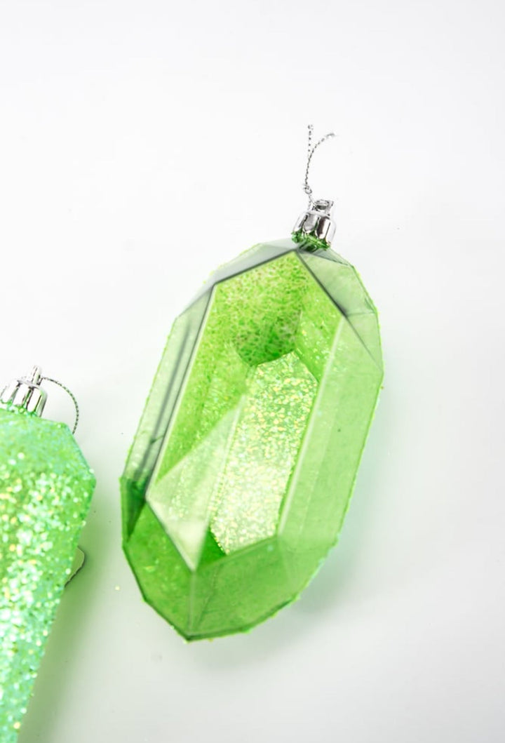 Gems ornaments - 2 assorted iridescent green with glitter - Greenery MarketXJ5524HC