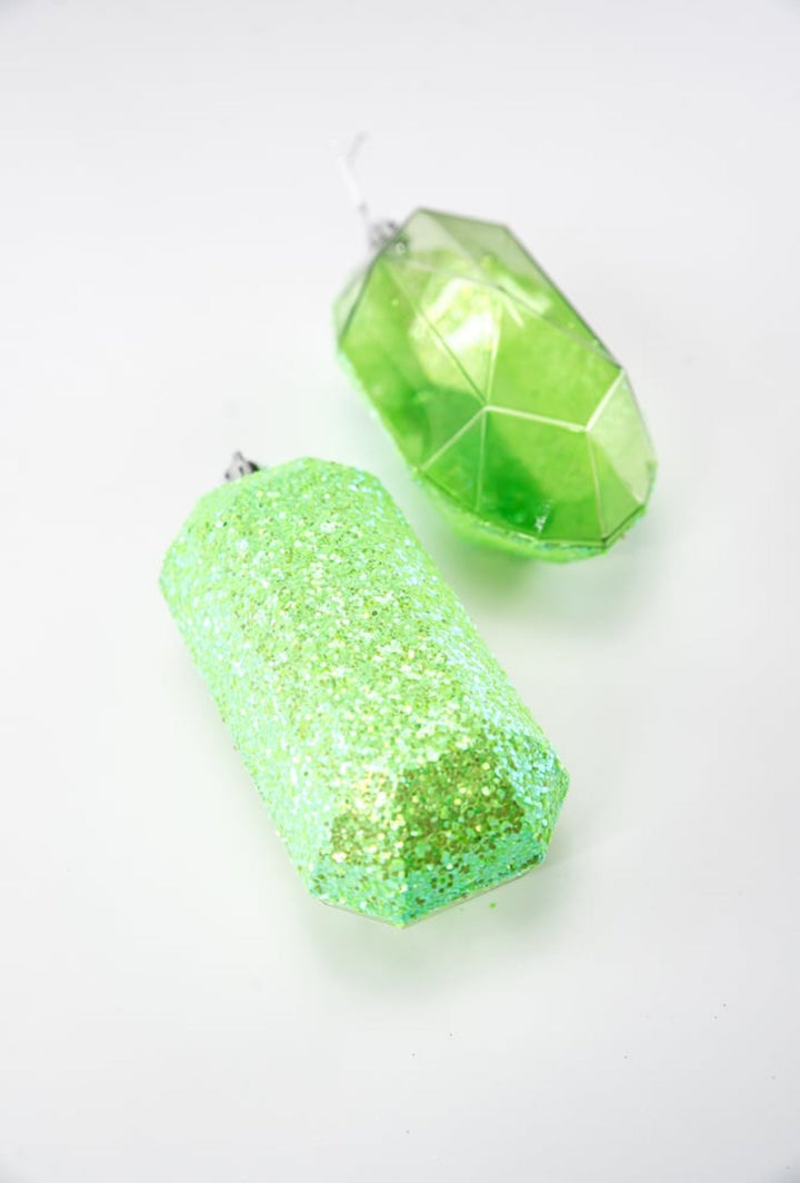 Gems ornaments - 2 assorted iridescent green with glitter - Greenery MarketXJ5524HC