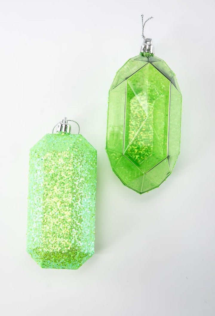 Gems ornaments - 2 assorted iridescent green with glitter - Greenery MarketXJ5524HC