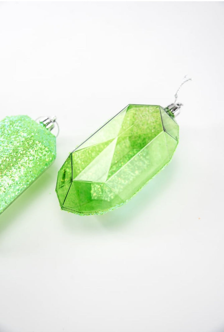 Gems ornaments - 2 assorted iridescent green with glitter - Greenery MarketXJ5524HC