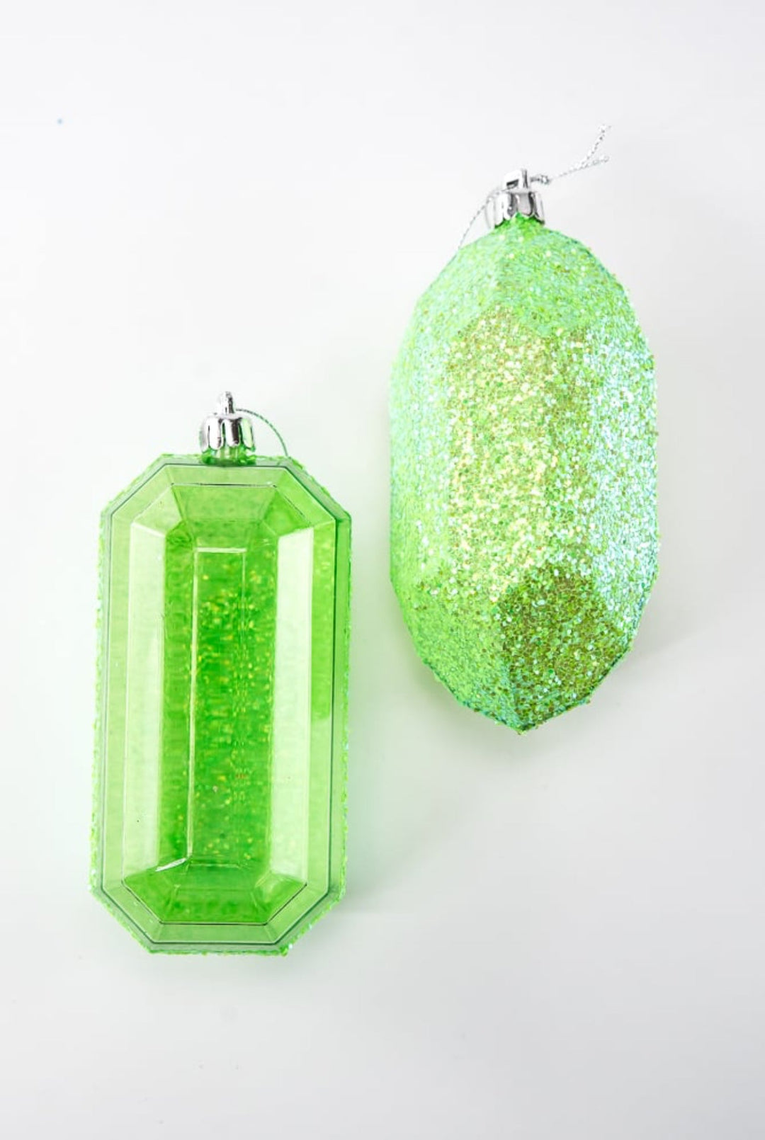 Gems ornaments - 2 assorted iridescent green with glitter - Greenery MarketXJ5524HC