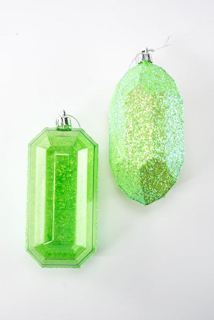Gems ornaments - 2 assorted iridescent green with glitter - Greenery MarketXJ5524HC