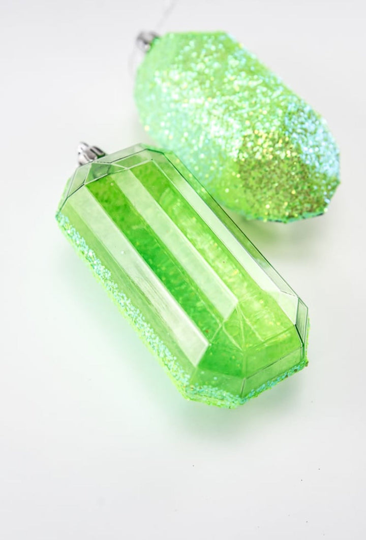 Gems ornaments - 2 assorted iridescent green with glitter - Greenery MarketXJ5524HC