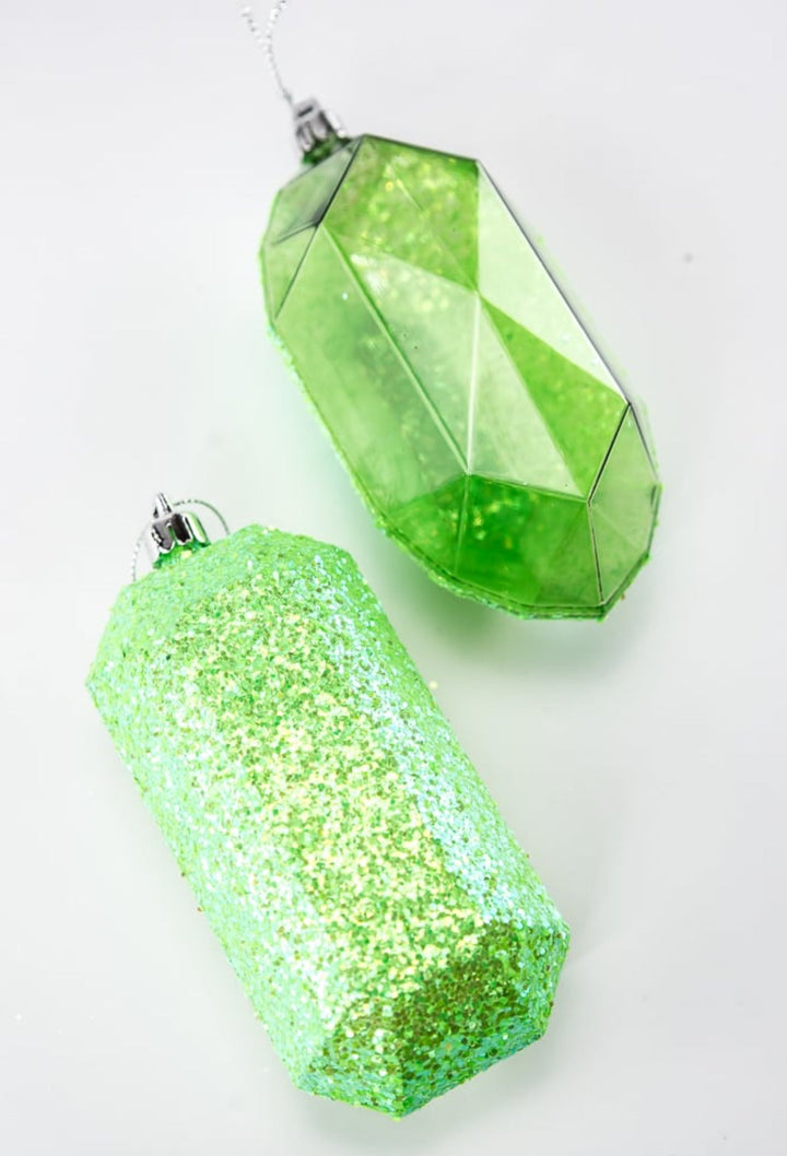 Gems ornaments - 2 assorted iridescent green with glitter - Greenery MarketXJ5524HC