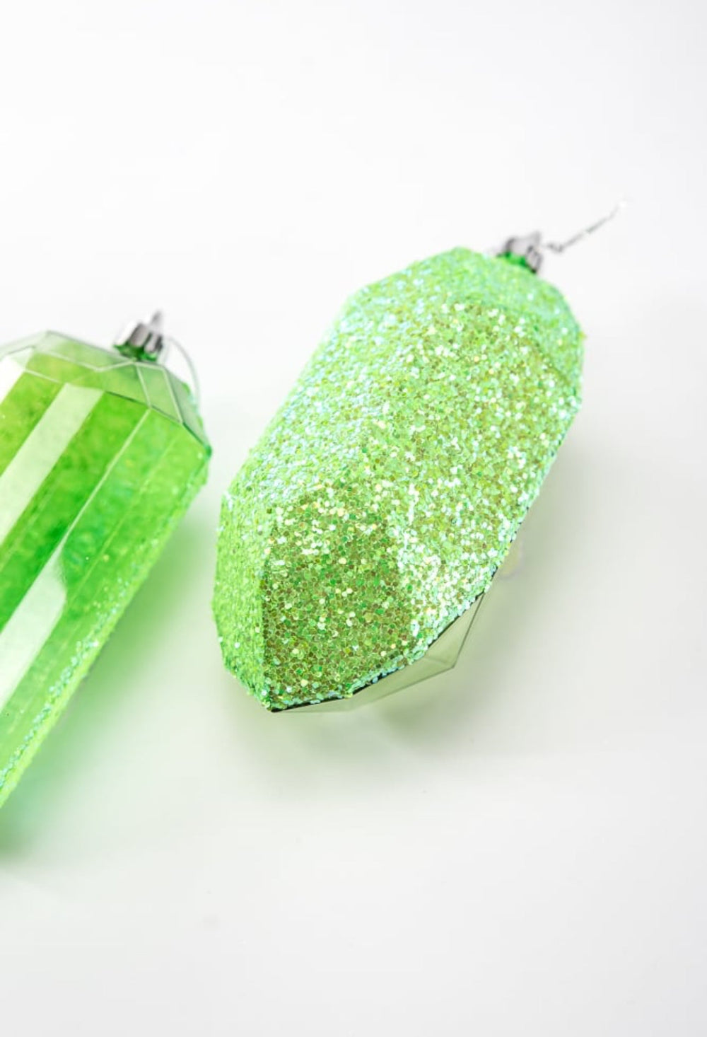 Gems ornaments - 2 assorted iridescent green with glitter - Greenery MarketXJ5524HC