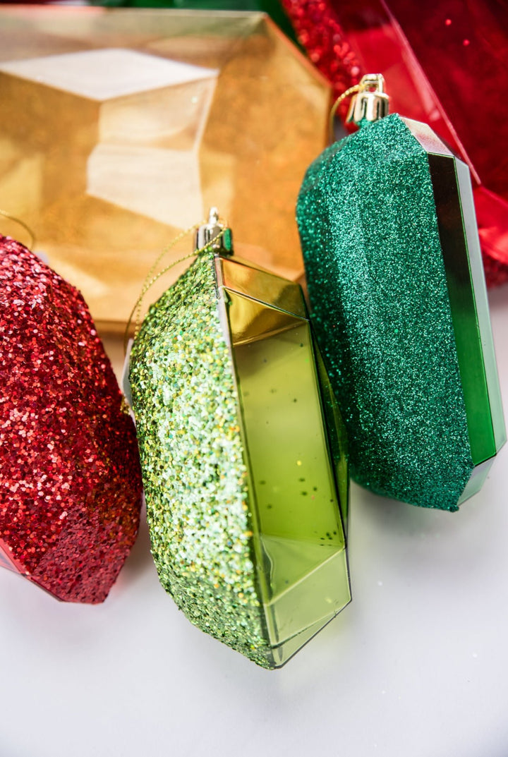 Gems ornaments - 2 assorted laser glitter lime green - Greenery MarketXJ552369
