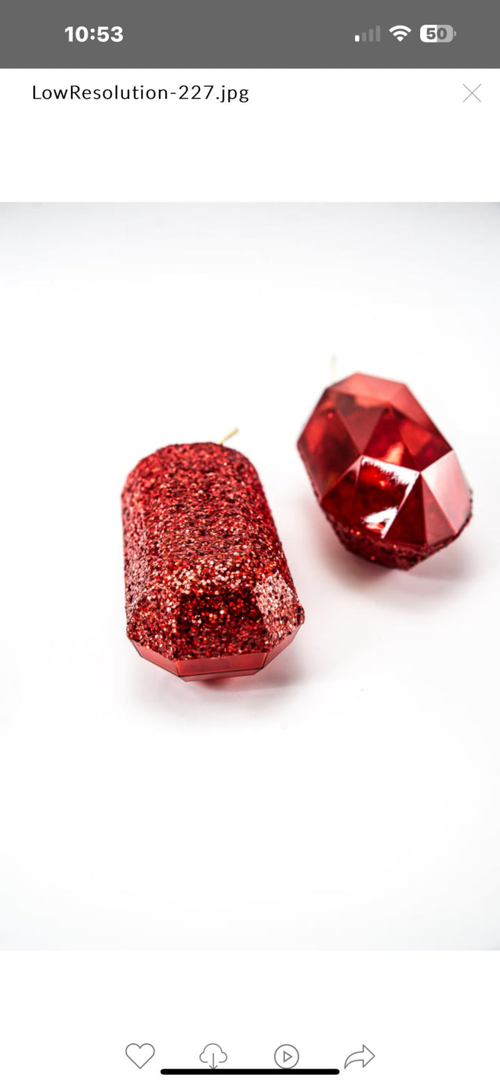 Gems ornaments - 2 assorted laser glitter red - Greenery MarketXJ552324