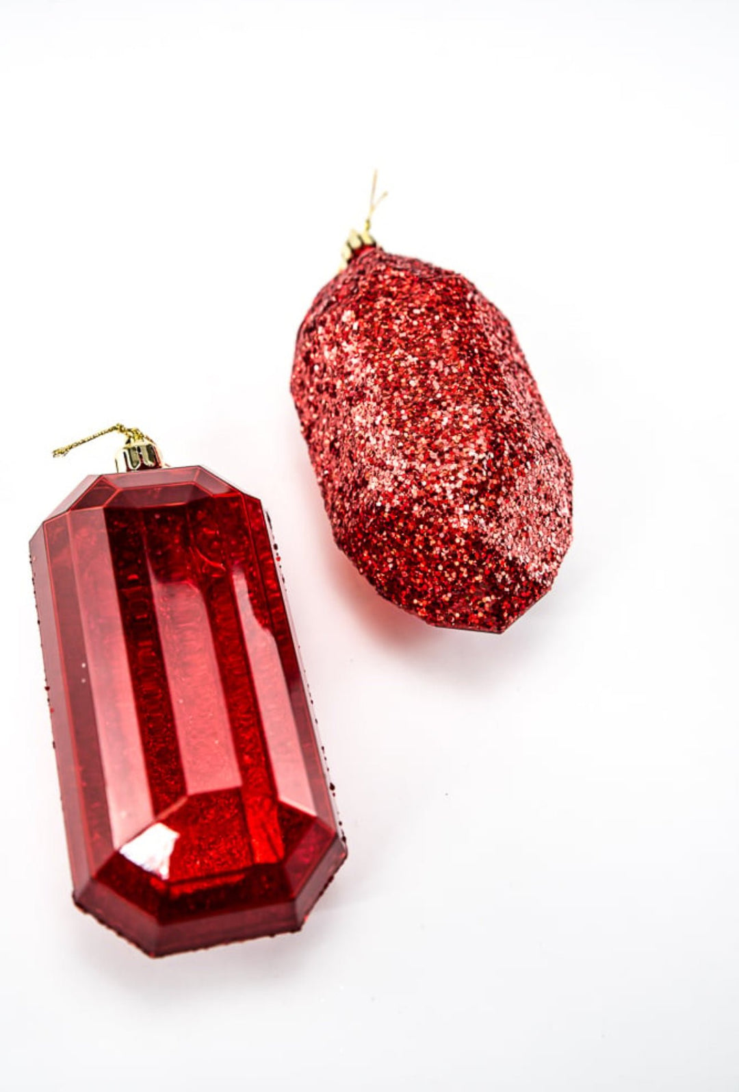 Gems ornaments - 2 assorted laser glitter red - Greenery MarketXJ552324