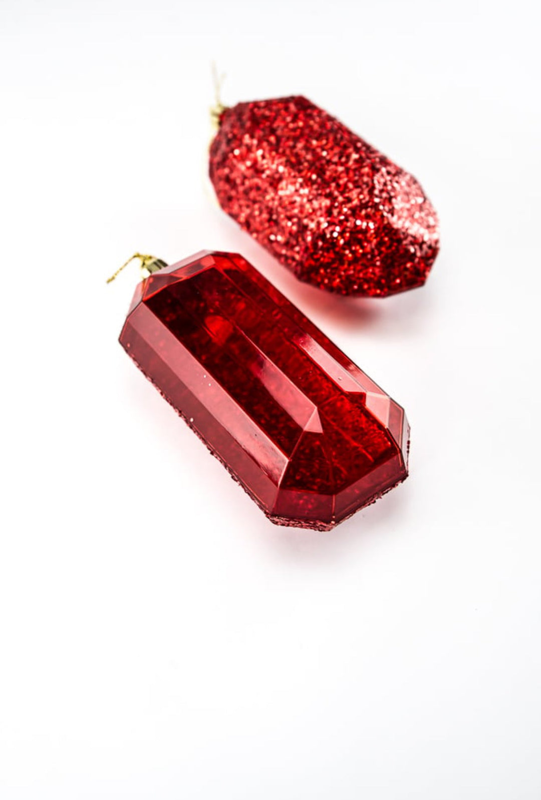 Gems ornaments - 2 assorted laser glitter red - Greenery MarketXJ552324