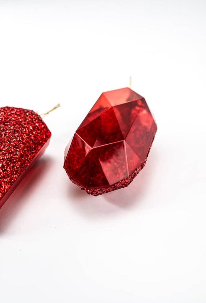 Gems ornaments - 2 assorted laser glitter red - Greenery MarketXJ552324