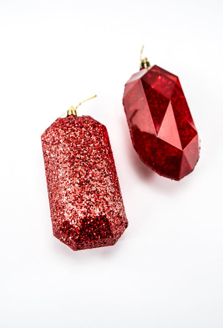 Gems ornaments - 2 assorted laser glitter red - Greenery MarketXJ552324