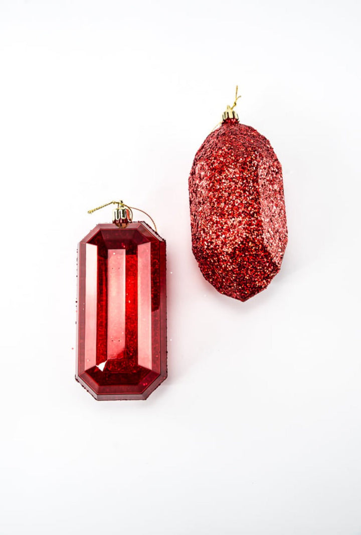 Gems ornaments - 2 assorted laser glitter red - Greenery MarketXJ552324