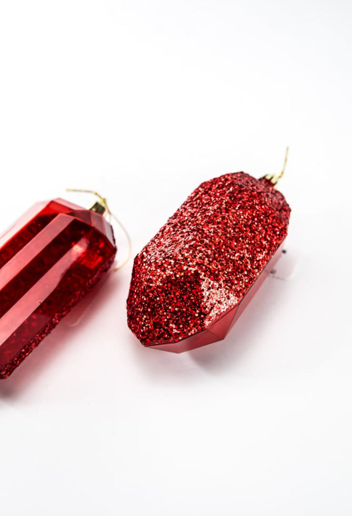 Gems ornaments - 2 assorted laser glitter red - Greenery MarketXJ552324