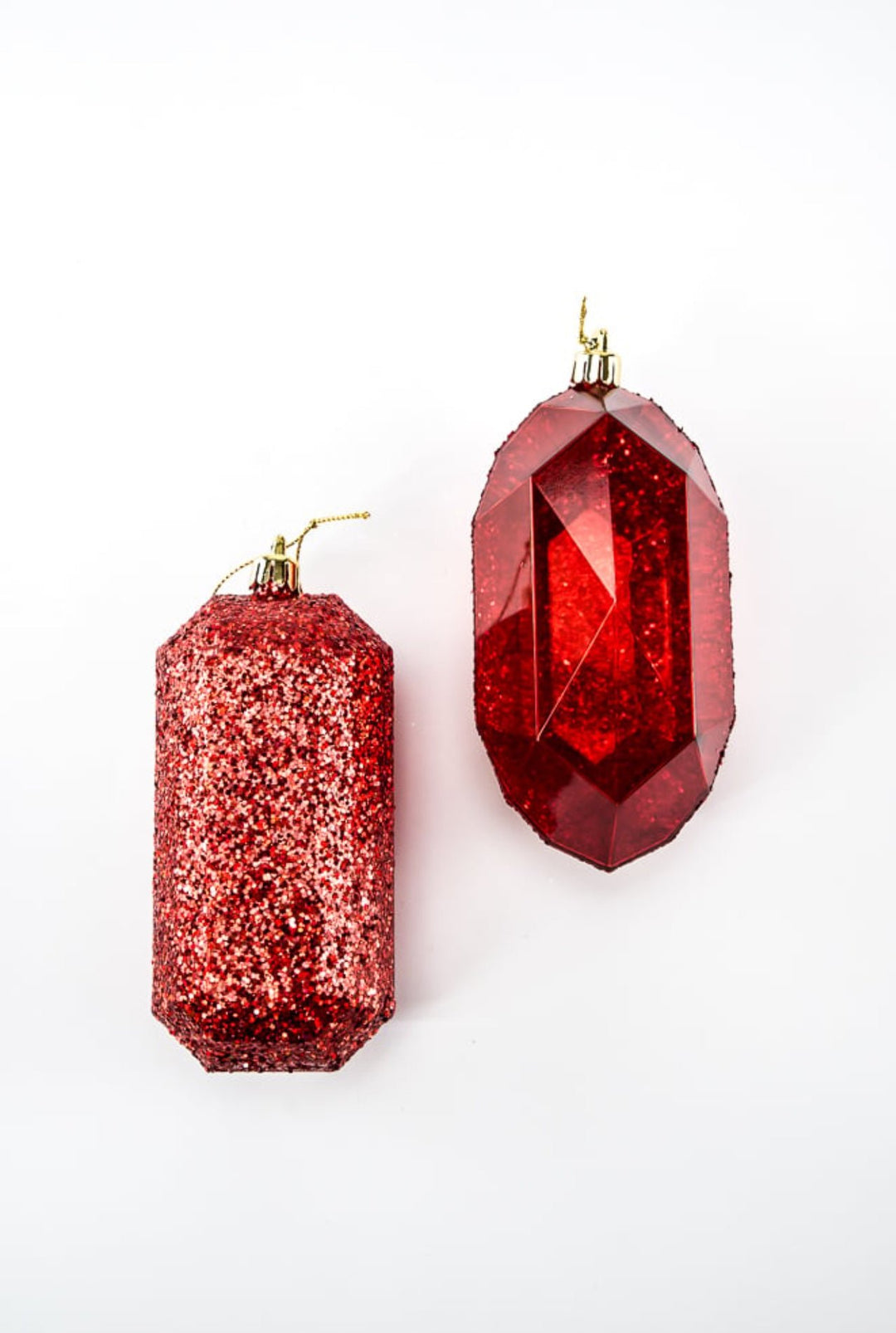 Gems ornaments - 2 assorted laser glitter red - Greenery MarketXJ552324
