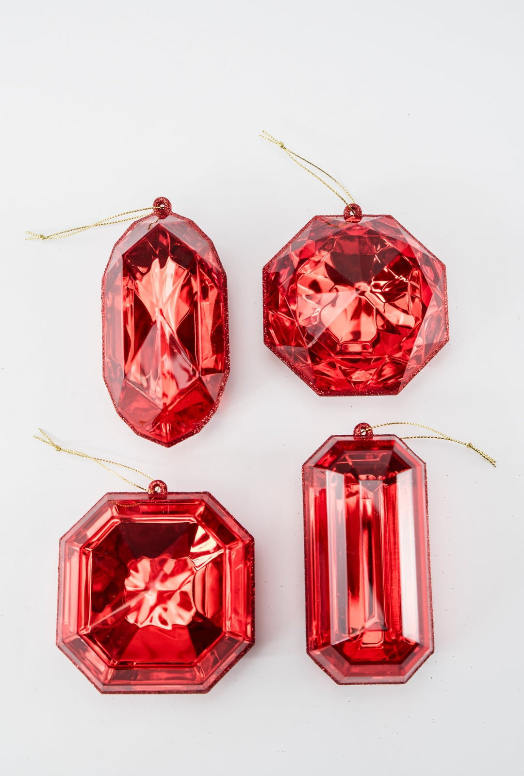 Gems ornaments - 4 assorted - red - Greenery Market218509