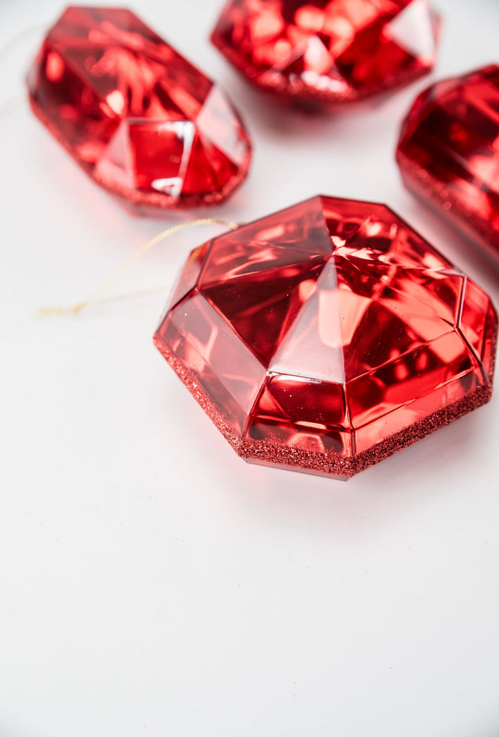 Gems ornaments - 4 assorted - red - Greenery Market218509