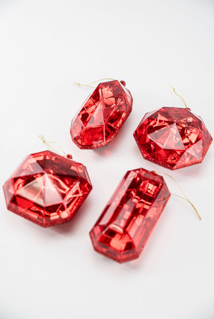 Gems ornaments - 4 assorted - red - Greenery Market218509