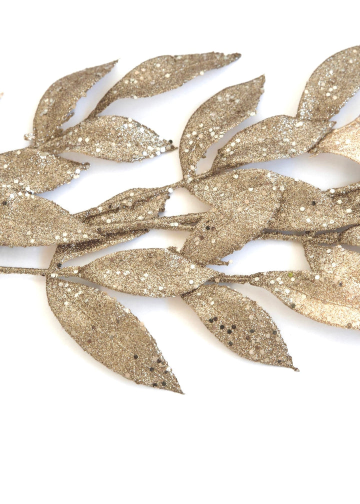 Glittered laurel leaf spray - champagne - Greenery Market2825163CH