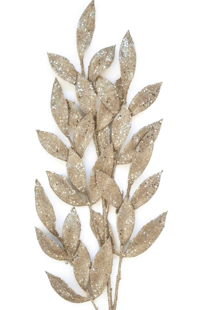 Glittered laurel leaf spray - champagne - Greenery Market2825163CH
