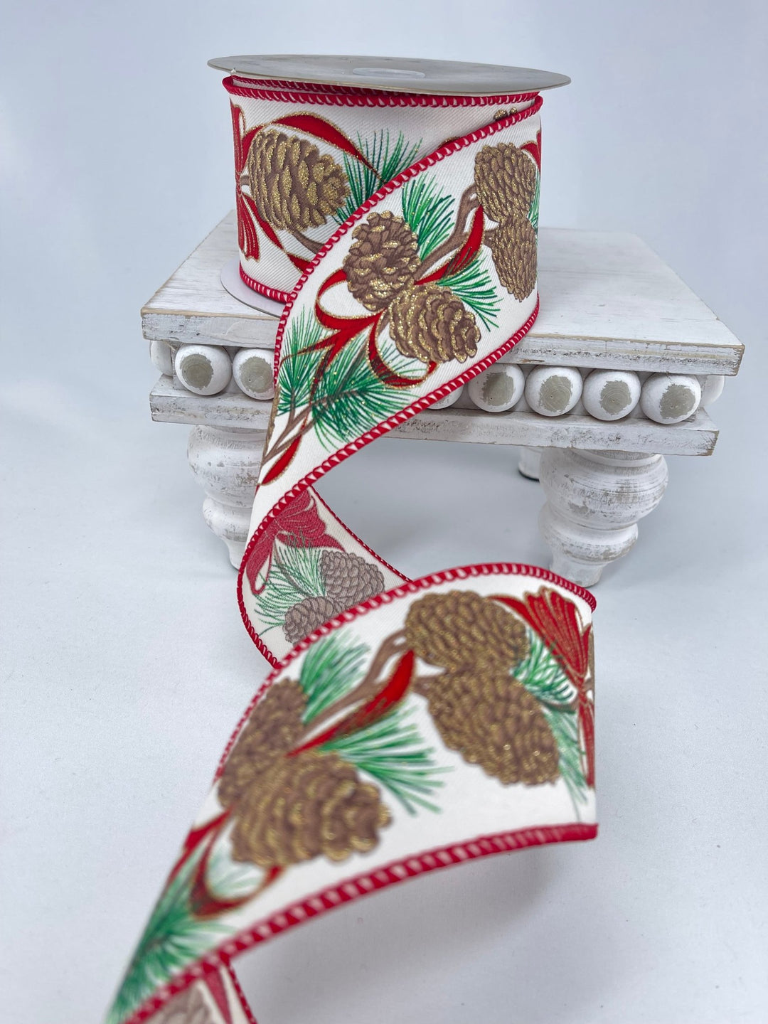 Gold accented Pinecones wired ribbon 2.5” - Greenery MarketRibbons & Trim179370