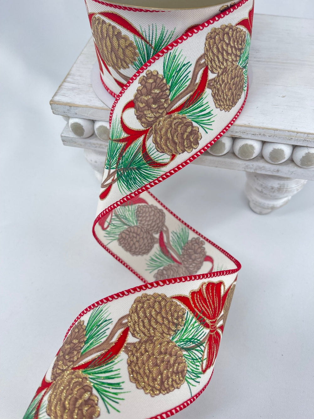 Gold accented Pinecones wired ribbon 2.5” - Greenery MarketRibbons & Trim179370