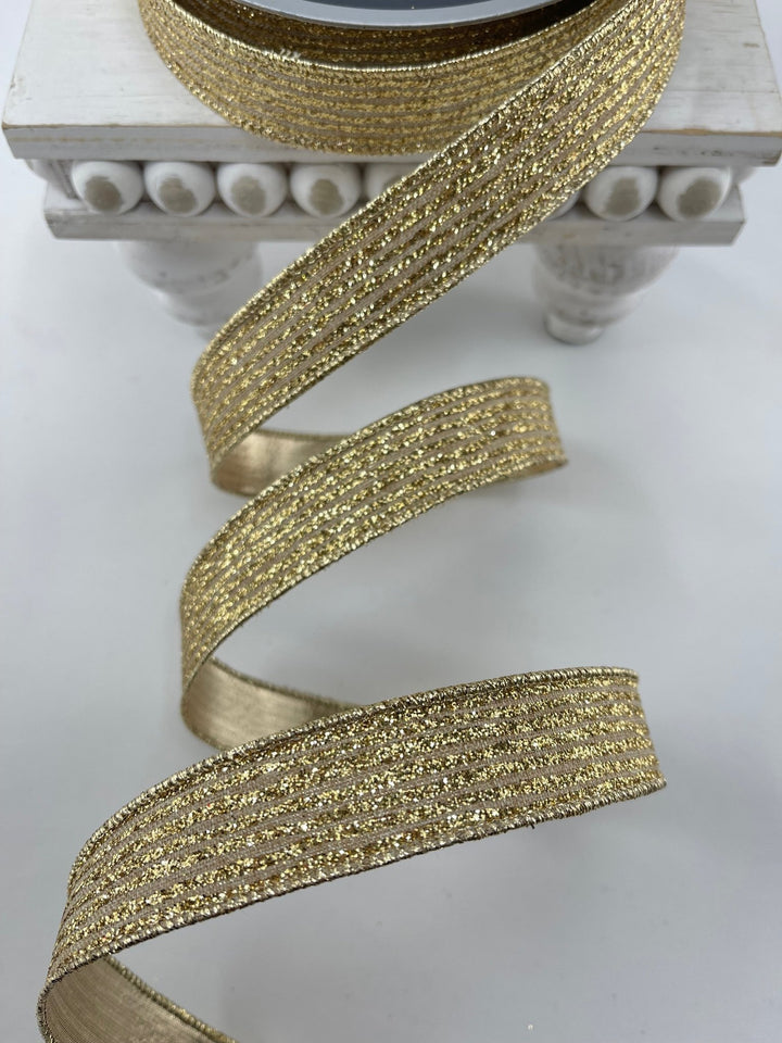 Gold glitter stripe 1” farrisilk wired ribbon - Greenery MarketRibbons & TrimRS161 - 50