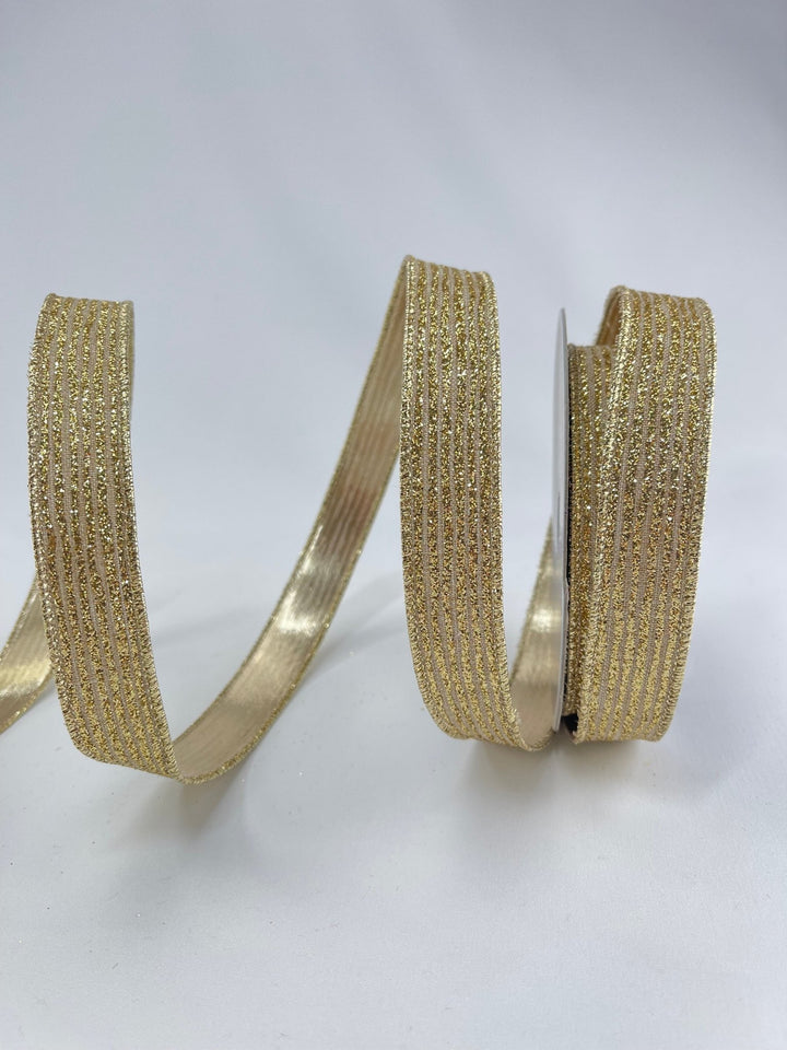 Gold glitter stripe 1” farrisilk wired ribbon - Greenery MarketRibbons & TrimRS161 - 50