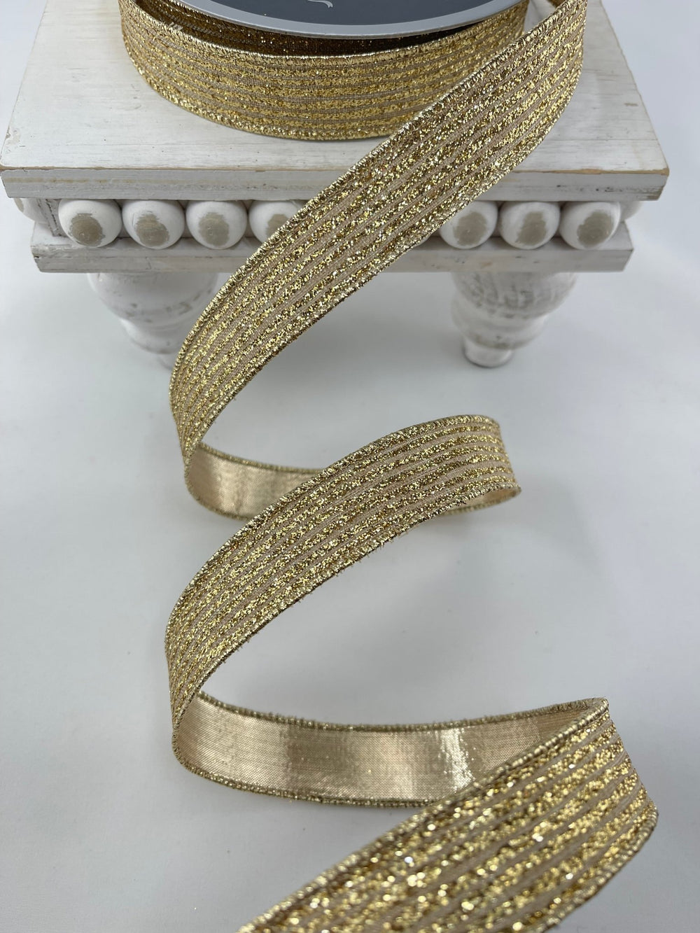 Gold glitter stripe 1” farrisilk wired ribbon - Greenery MarketRibbons & TrimRS161 - 50