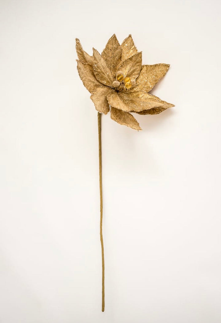 Gold sequin and micro beaded poinsettia stem - Greenery MarketMTX68892 gold