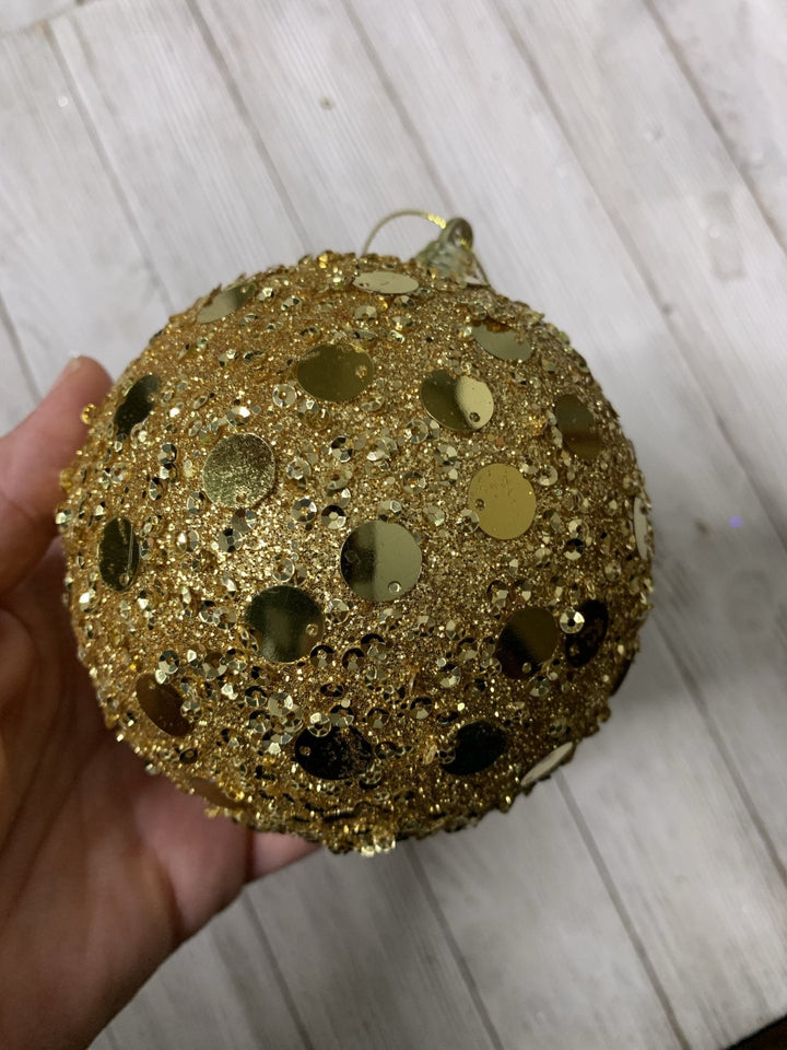 Gold sequined ball ornaments - Greenery MarketOrnaments24979