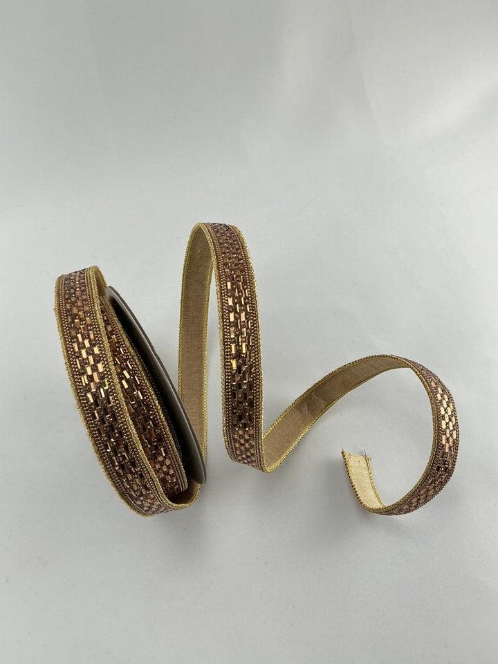 Gold shimmering jeweled trim .75” farrisilk wired ribbon - Greenery MarketRibbons & TrimRC165 - 50
