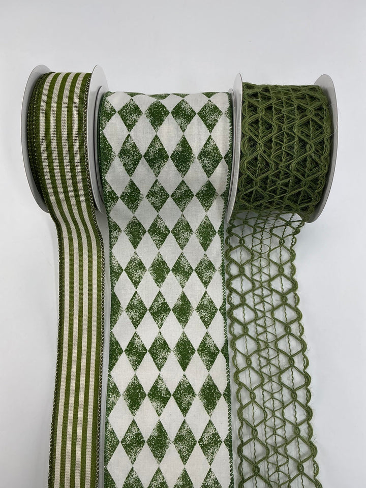 Green bow bundle x 3 wired ribbons - Greenery MarketWired ribbon