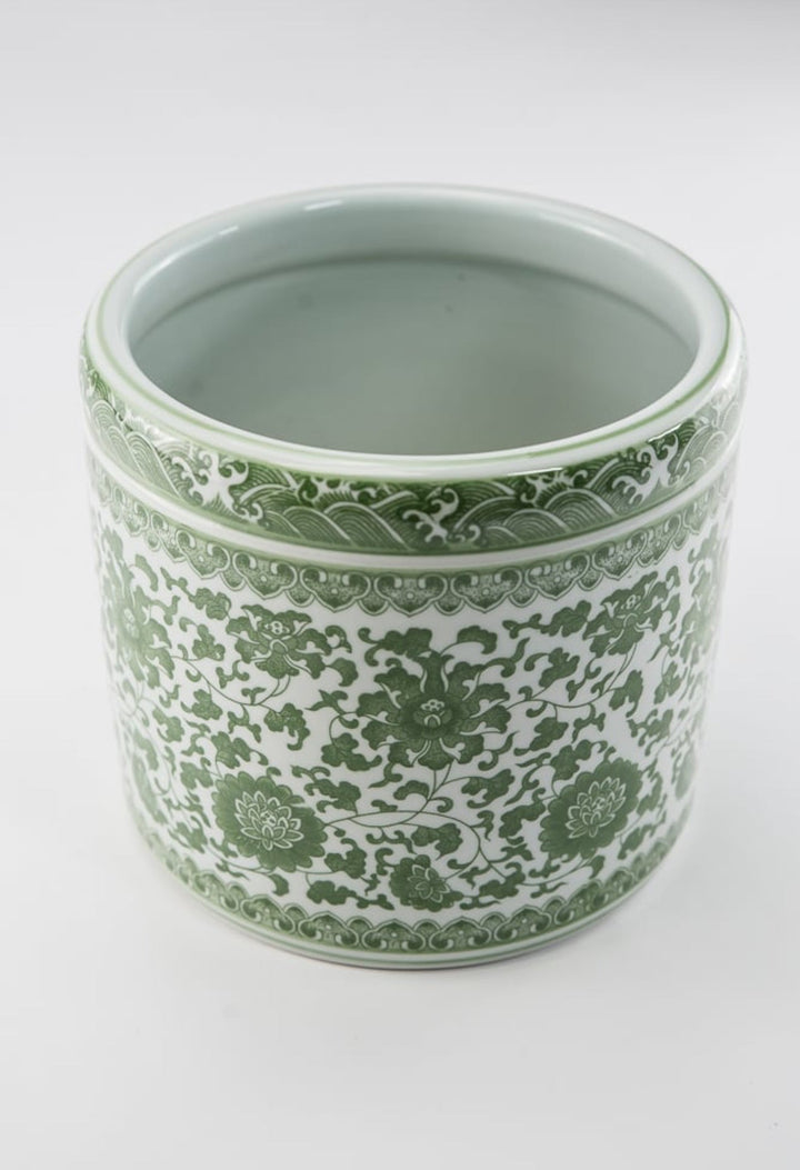 Green Chinoiserie Crock Vase Large - Greenery MarketgreeneryACR059 - GR/WH