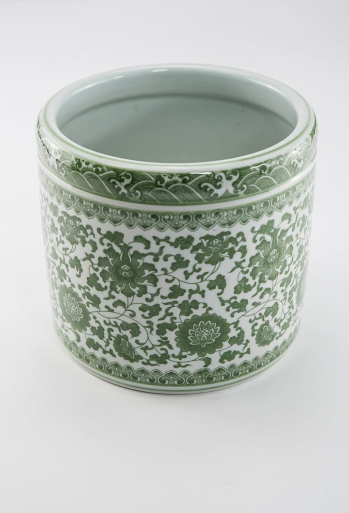 Green Chinoiserie Crock Vase Large - Greenery MarketgreeneryACR059 - GR/WH