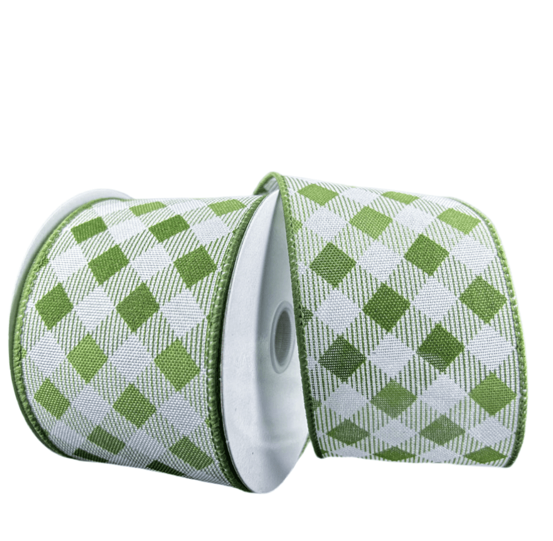Green diamond wired ribbon 2.5” - Greenery Marketwired ribbon42464 - 40 - 08