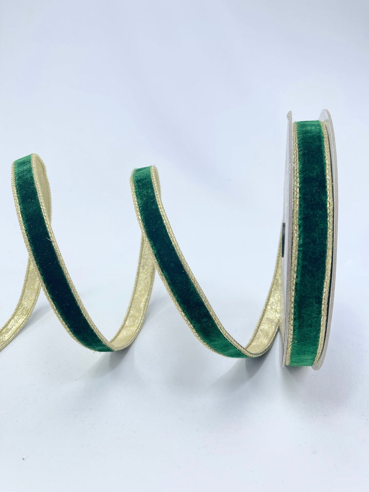 Green flashy velvet luster .75” farrisilk skinny wired ribbon - Greenery MarketRibbons & TrimRG074 - 55