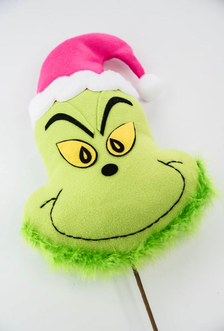 Green fluffy monster head with pink hat - Greenery MarketPicks