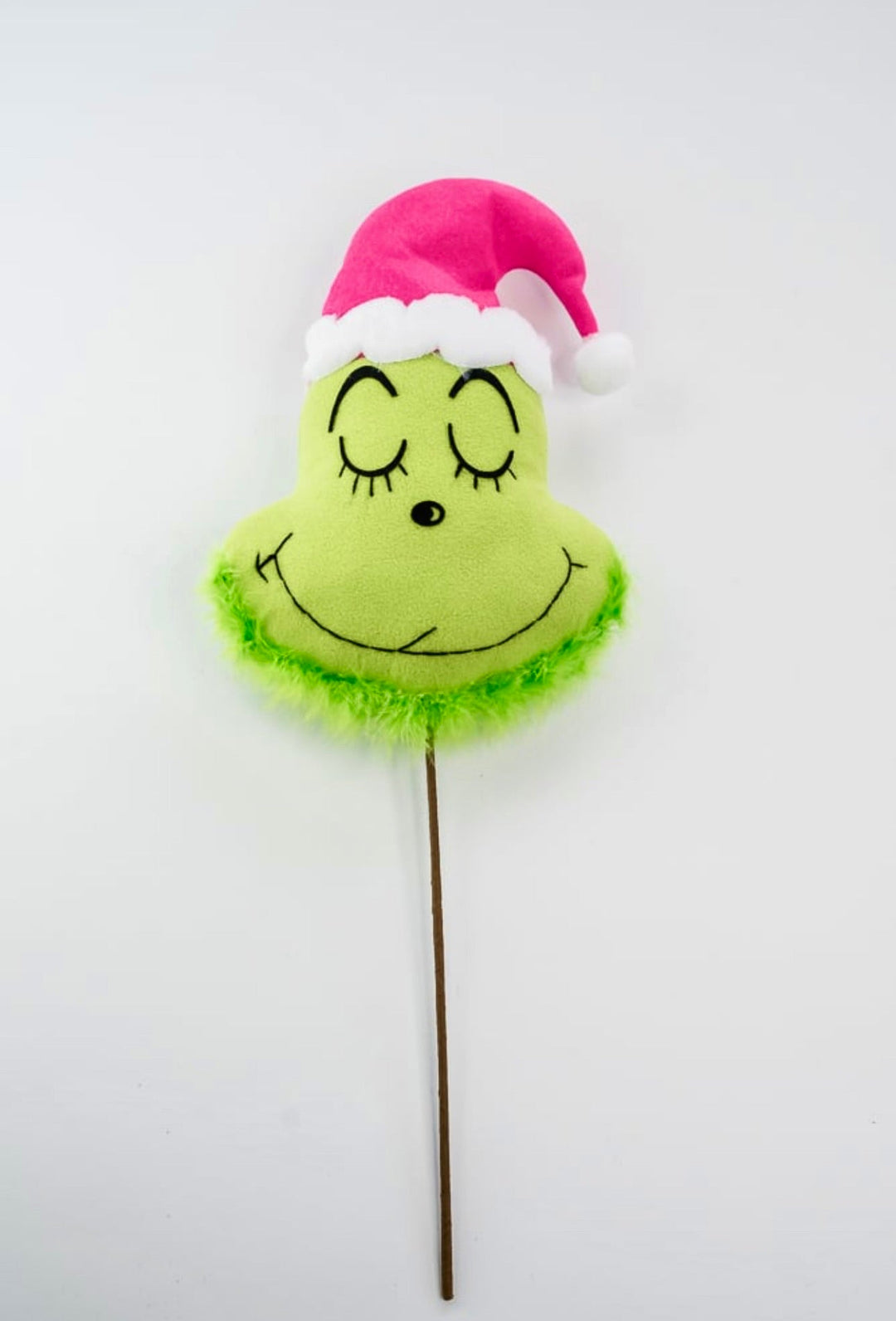 Green fluffy monster head with pink hat - Greenery MarketPicksGM2119PKGN