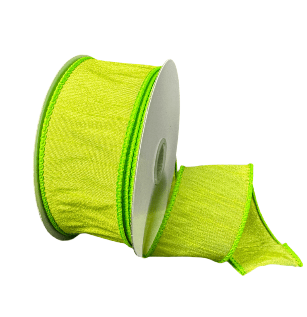 Green lime, faux Dupioni wired ribbon 1.5” - Greenery MarketWired ribbon72434 - 09 - 09
