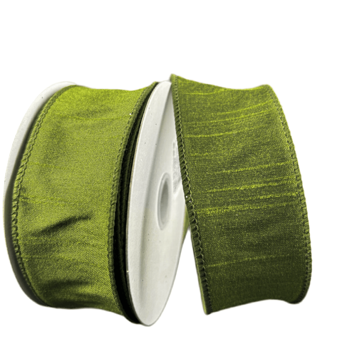 Green moss, faux Dupioni wired ribbon 1.5” - Greenery MarketWired ribbon72434 - 09 - 08