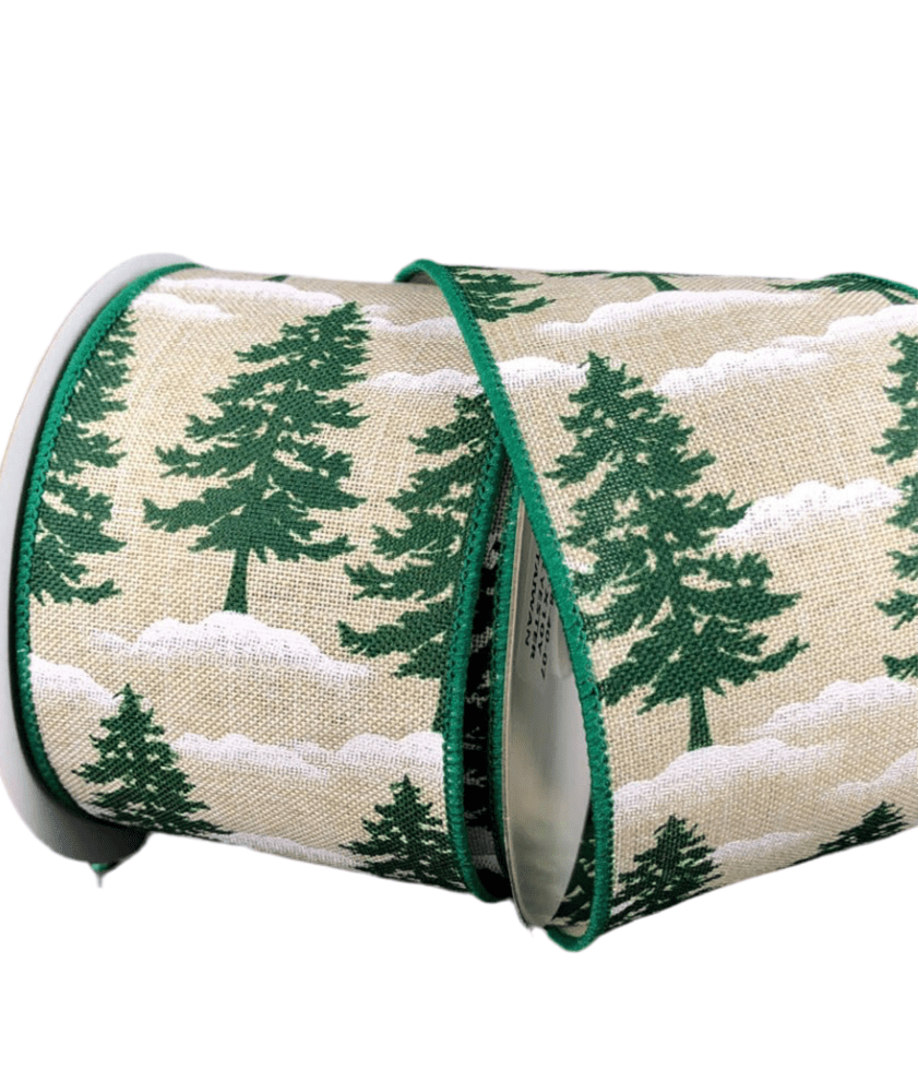 Green pine trees wired ribbon 2.5” - Greenery MarketWired ribbon78228 - 40 - 07