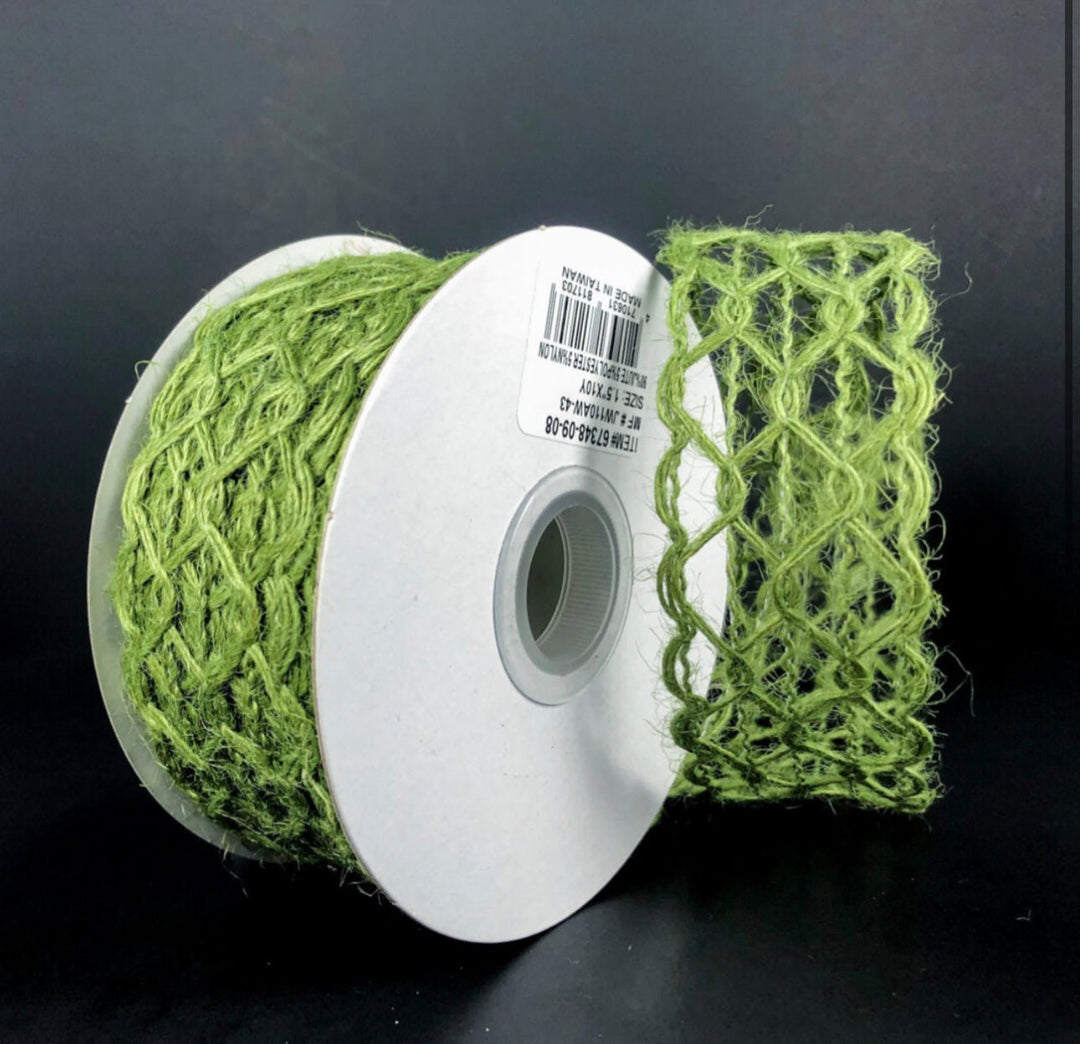 Green squiggle open weave wired ribbon, 1.5" - Greenery MarketWired ribbon67348 - 09 - 08